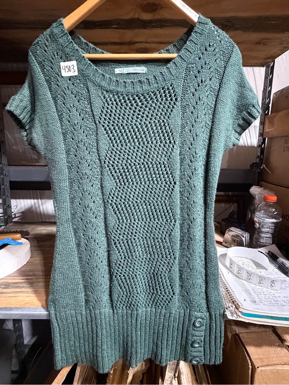 #4503-Maurices Teal Green Short-Sleeve Cable Knit Scoop Neck Sweater
